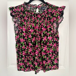 Modcloth Black and Pink Floral Blouse